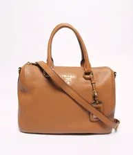 Prada Brown Vitello Phenix Leather Bauletto Bag 293813 (lpn6276951)