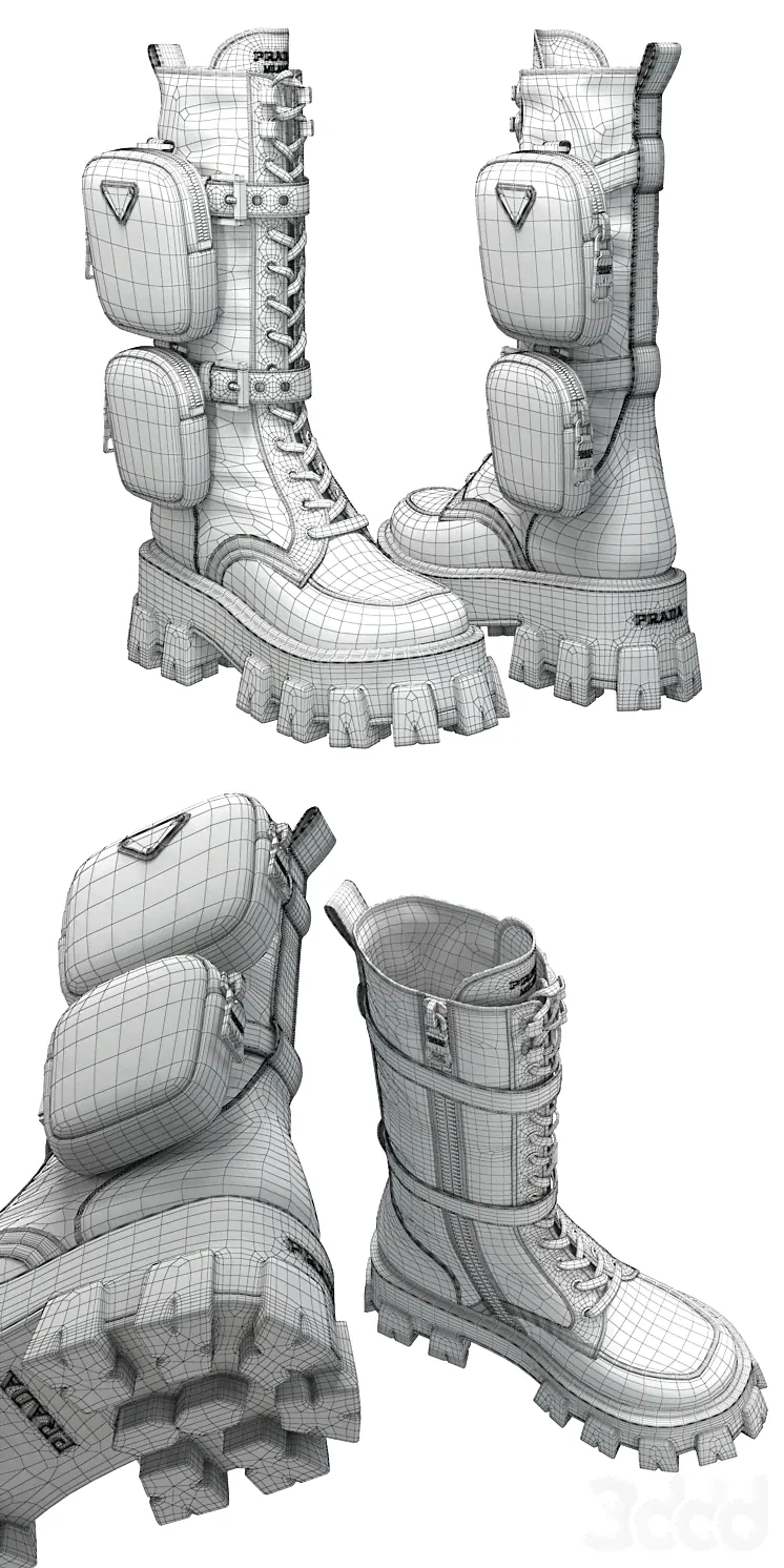 PRADA Brushed rois leather and nylon Monolith boots - Обувь - 3D модель-3