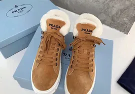 Зимние женские кеды Prada коричневые