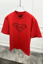 Красная оверсайз футболка Prada Milano logo (22-409)