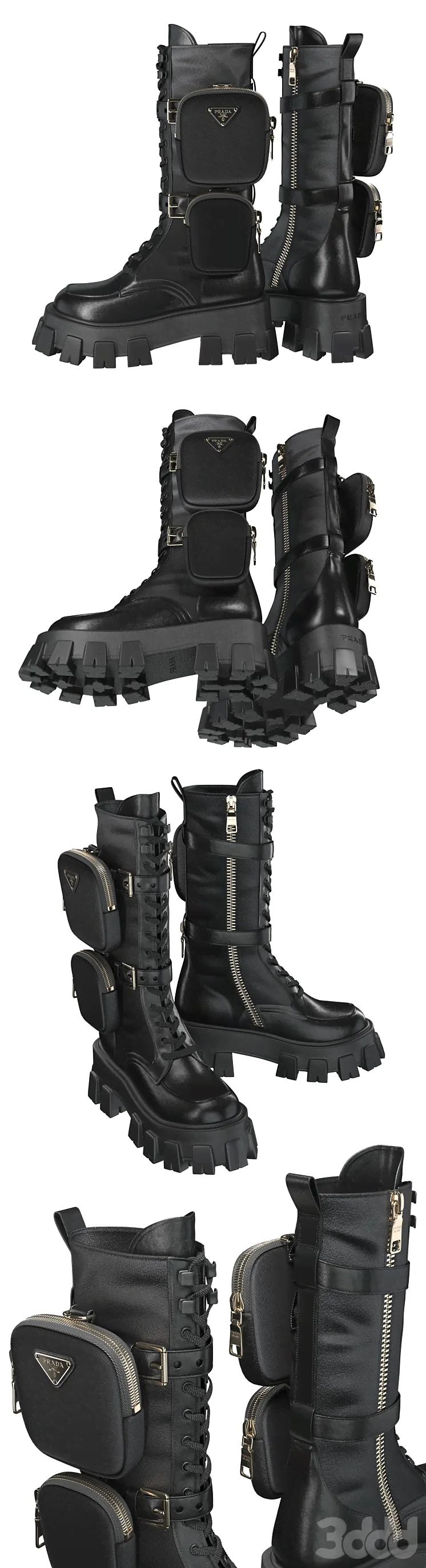 PRADA Brushed rois leather and nylon Monolith boots - Обувь - 3D модель-0