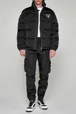 Мужская чёрная куртка Prada Re-Nylon logo-print (21-7064)